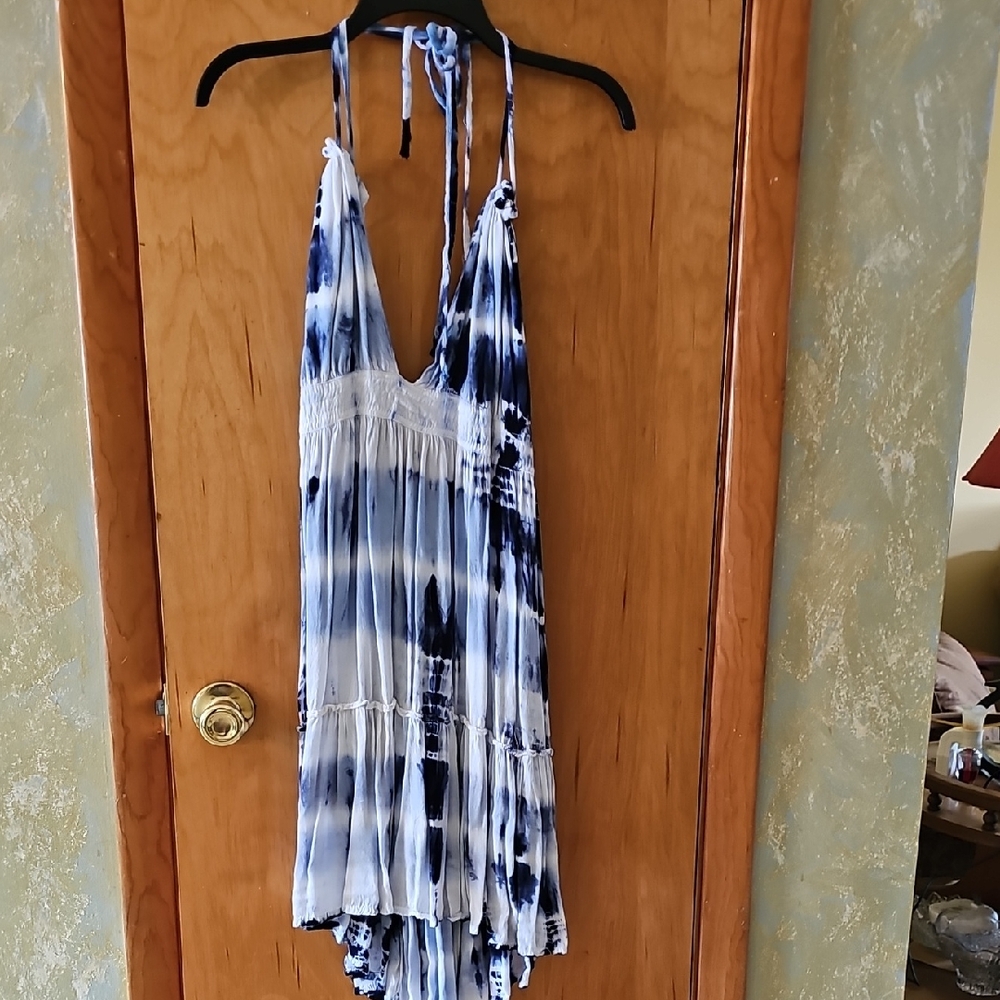 Raviya Blue and White Tie-Dye Swim Coverup